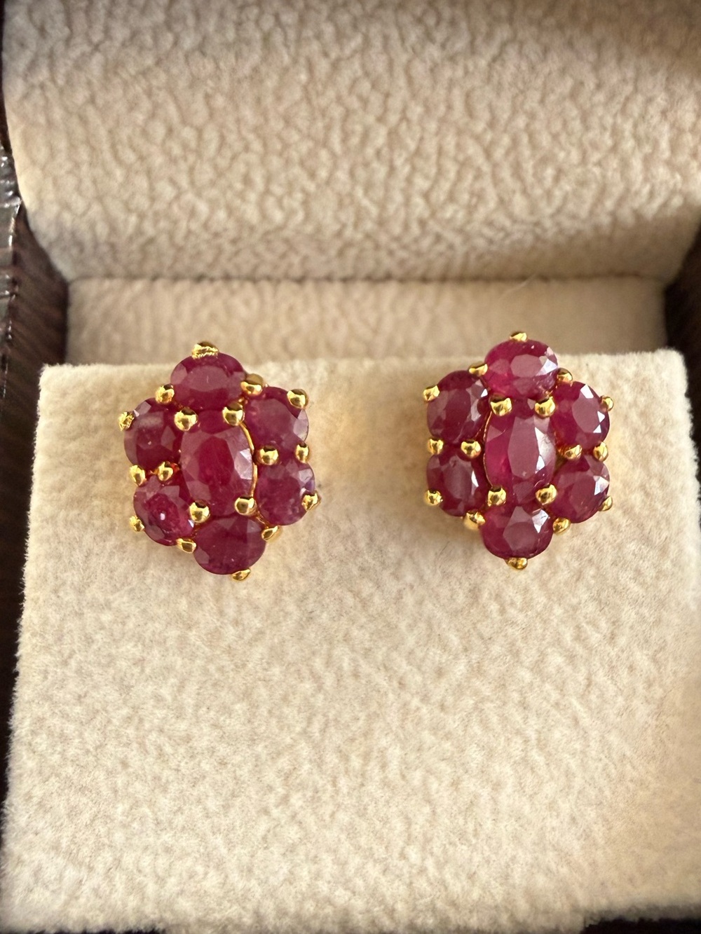 Ruby Cluster Gold Filled Stud Earrings